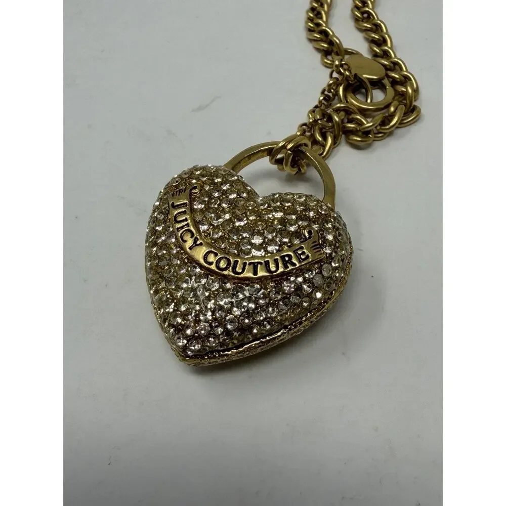 Juicy Couture Vintage Pave Crystal Heart Bag Charm Key Chain Rhinestone Puffy Lg